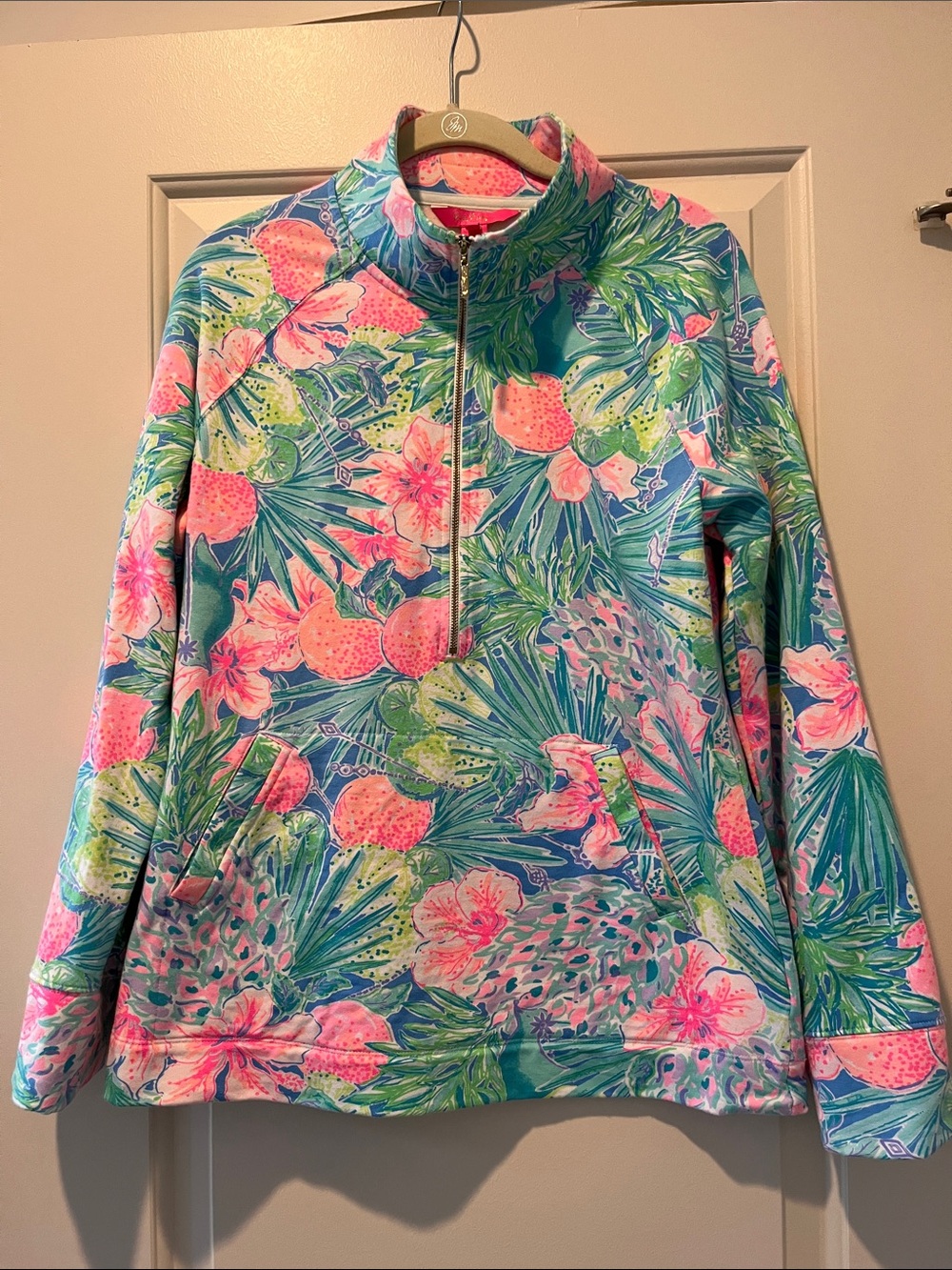 Lilly Pulitzer Floral Quarter Zip Pullover Skipper Popover